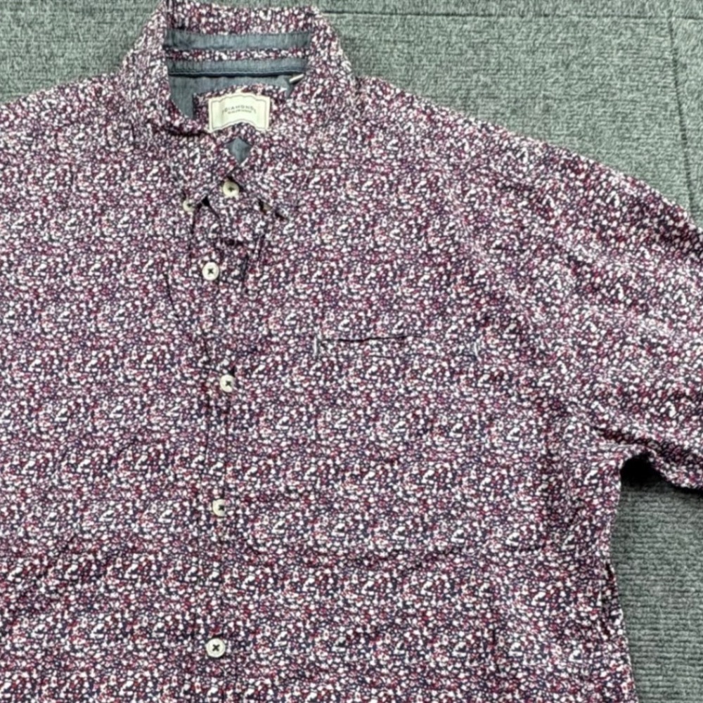 7 Diamonds Mens Large Floral Button Down Shirt Short Sleeve Red White Blue CTM